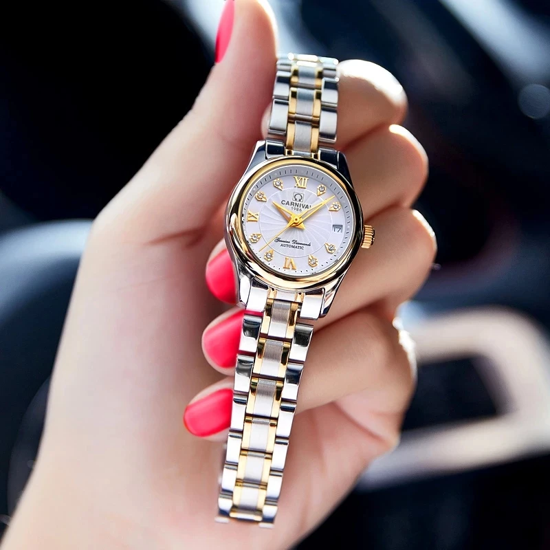 Karnaval marka lüks kadın mekanik İzle bayanlar moda su geçirmez safir işık otomatik kol saatleri Reloj Mujer 8830