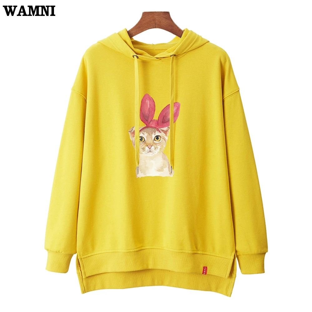Женские толстовки с капюшоном WAMNI Kawaii модные пуловеры длинными рукавами и