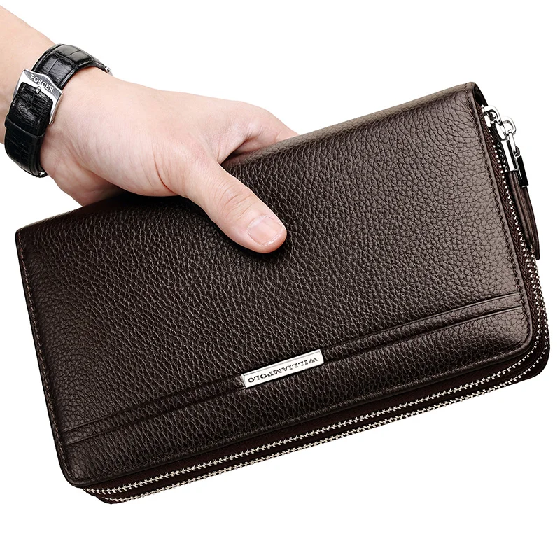 Сумка-клатч WilliamPOLO Мужская из натуральной кожи с двойной молнией | Багаж и сумки