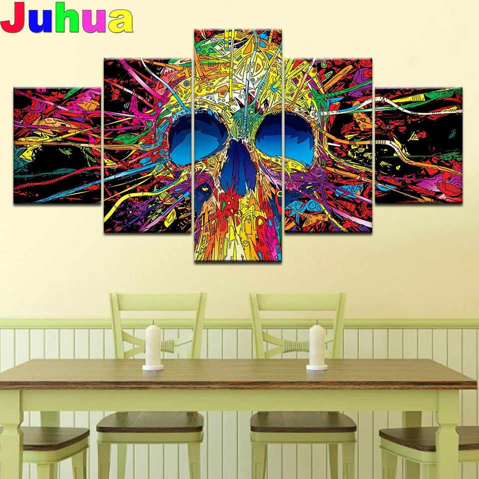

Skull Abstract Color Artistic 5 pcs set Diamond painting full round/square Multi Panel Diamond embroidery Mosaic cross stitch