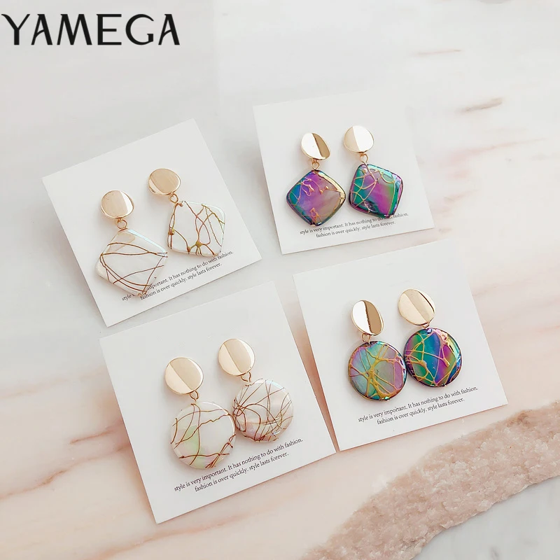 Серьги YAMEGA из натуральной ракушки уникальные корейские богемные геометрические