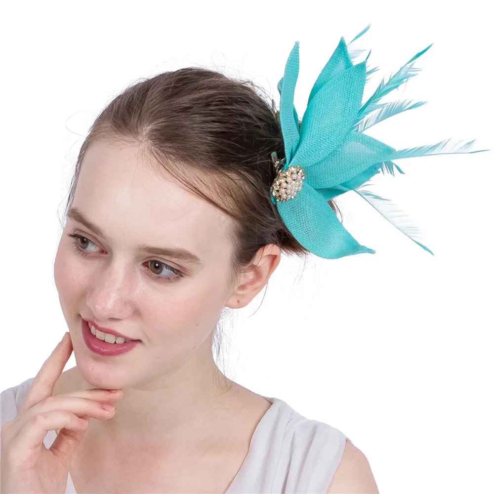 Изумрудно Зеленая имитация льняной вуалетки шляпа с перьями для Кентукки Дерби