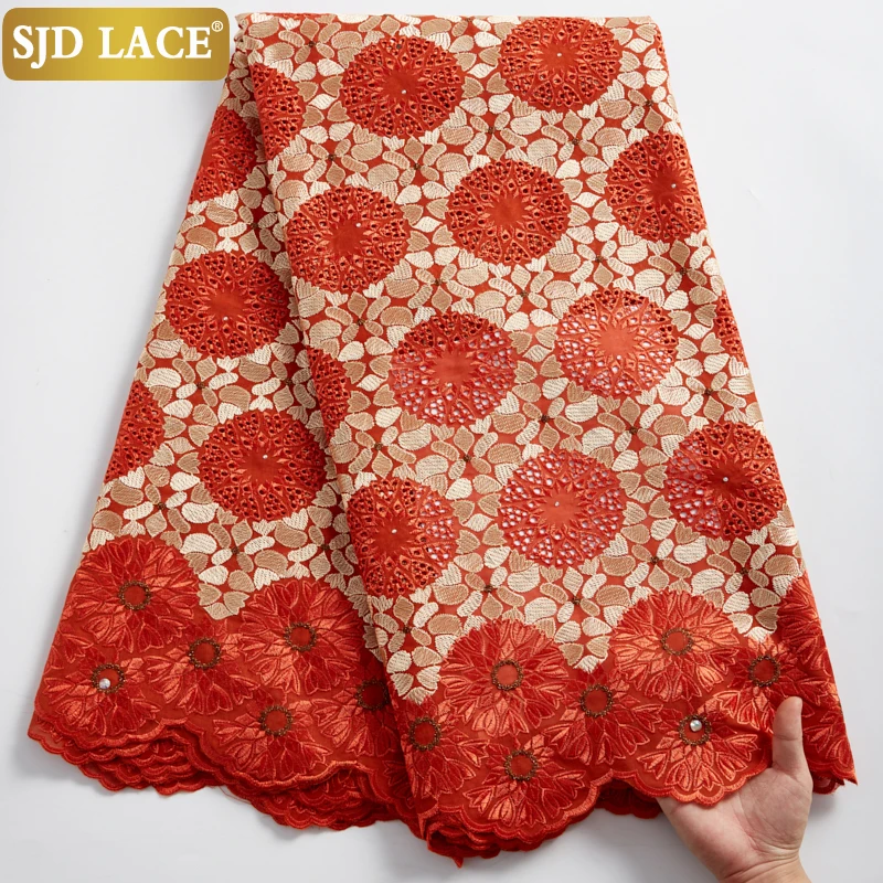 Кружевная африканская сухая кружевная ткань SJD с камнями 5 ярдов стандартная