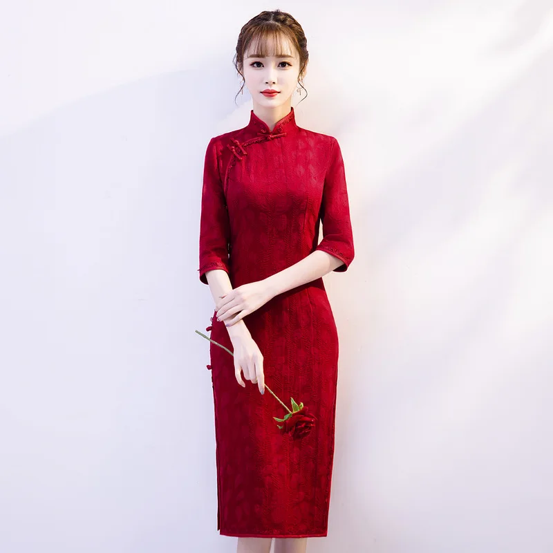 

Sexy Tight Short Qipao Chinese Traditional Women Cheongsam Vintage Mandarin Collar Dress Novelty Lace Trim Big Size 3XL Vestidos