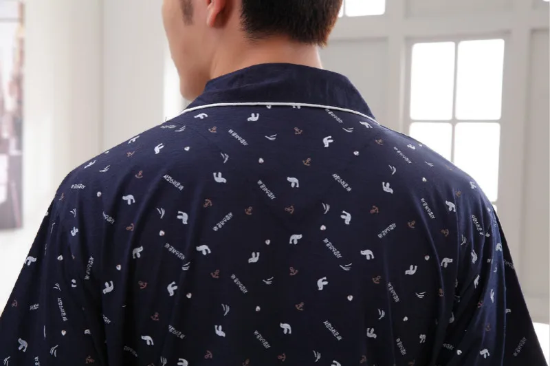 Мужская Хлопковая пижама синяя Домашняя одежда летняя Пижама темно-синие брюки с