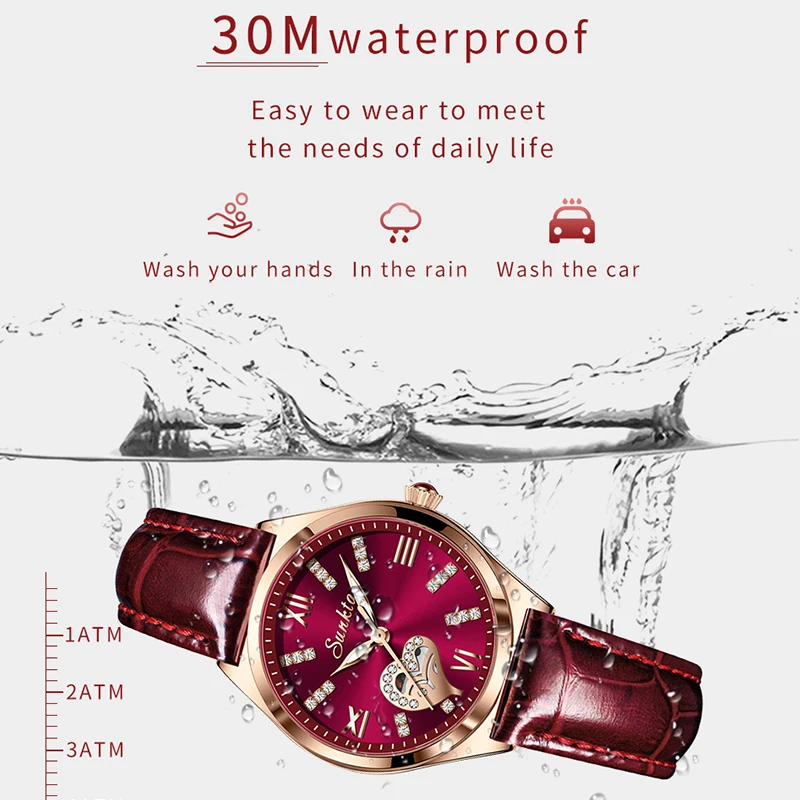 SUNKTA Diamond Heart Dial Watch Fashion Temperament Waterproof Watches Female High-level Female Luxury Watches Women Reloj Mujer
