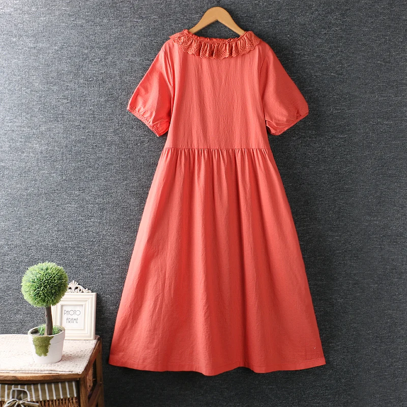 

Summer New Women Sweet Flower Embroidery Dress Short Sleeve Casual Double Pockets Dress 21130