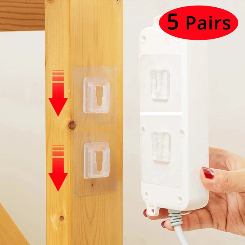 

5 Pairs Double-Sided Adhesive Wall Hooks Hanger Strong Transparent Hooks Suction Cup Sucker Wall Storage Holder For Kitchen