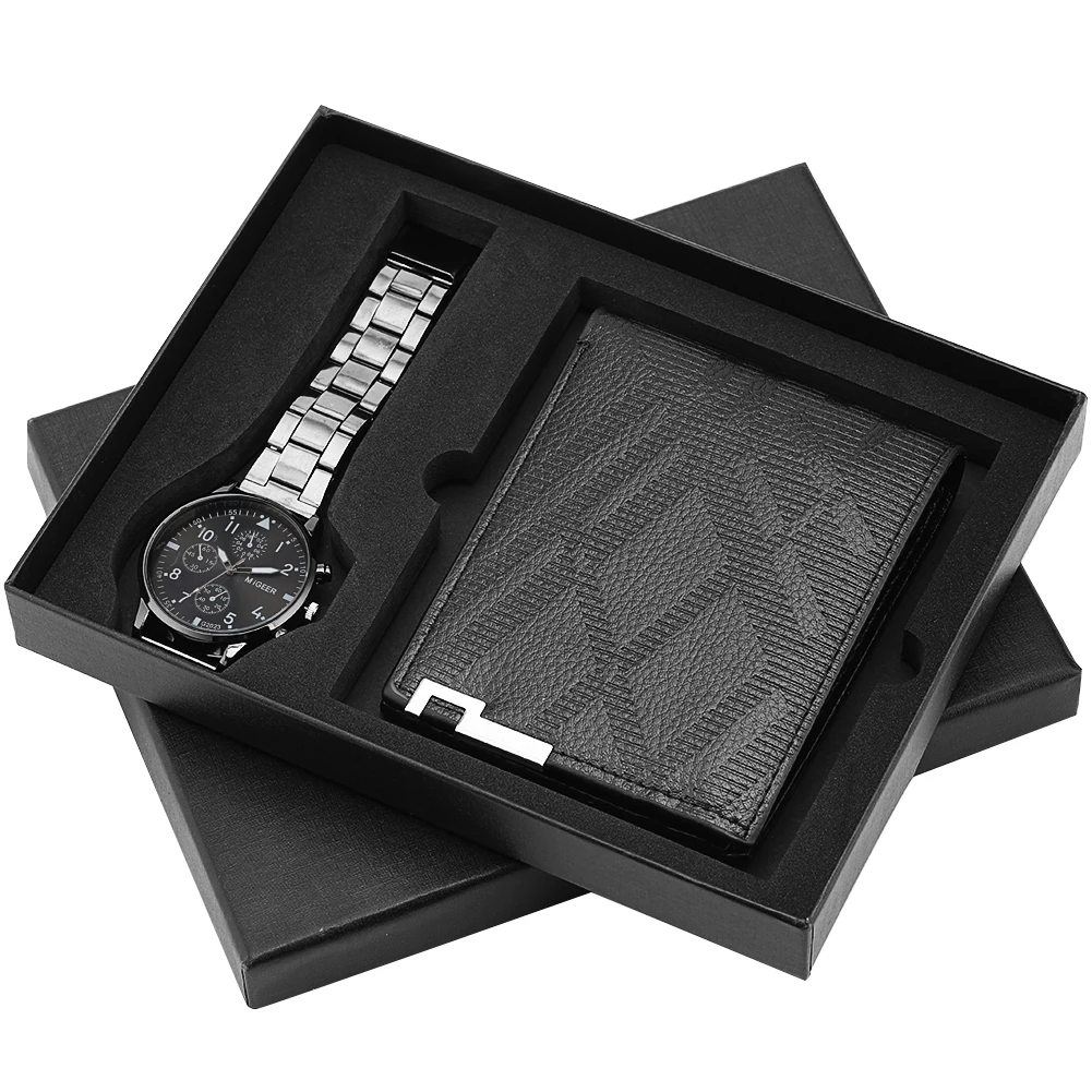 Часы наручные мужские с бумажником брендовые Роскошные водонепроницаемые