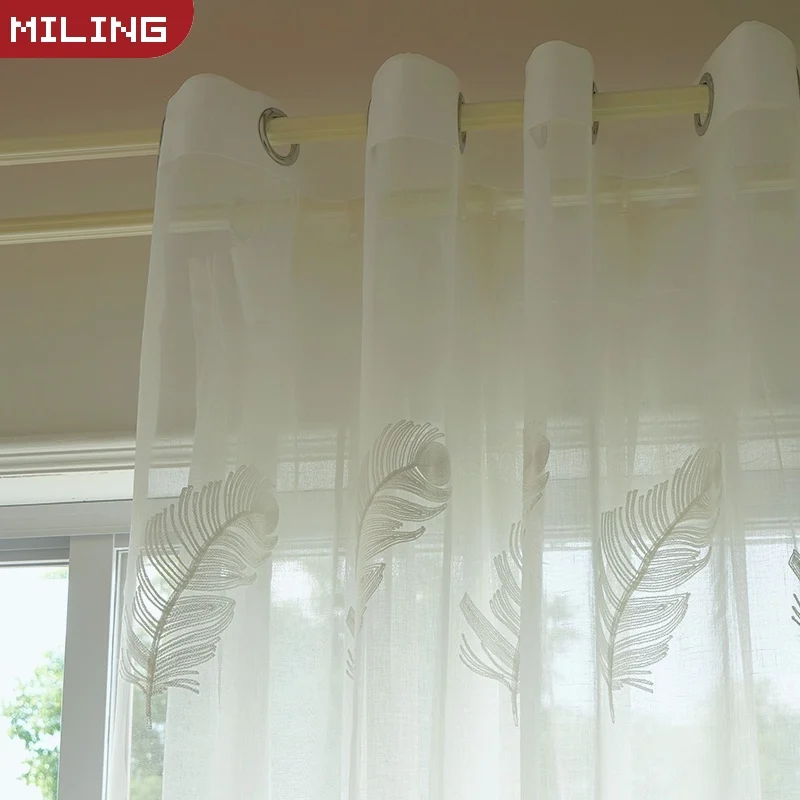 

Modern Printed Feather Embroidered Tulle Curtains for Living Room Bedroom Balcony Garden Soft Tulle for Windows Curtains