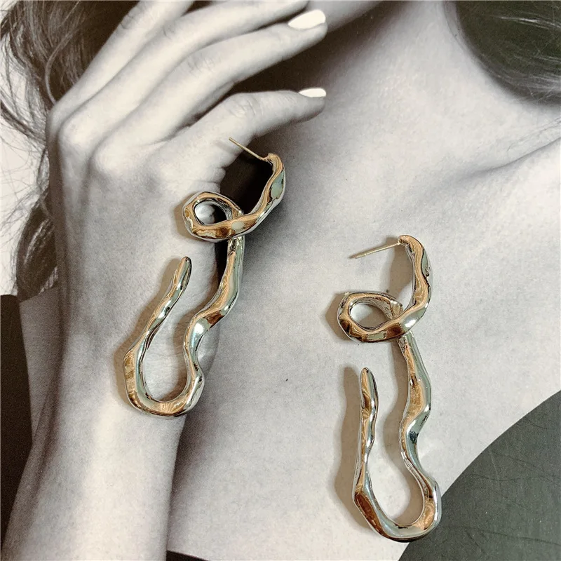 2019 корейские Металлические геометрические серьги с изогнутой линией для женщин