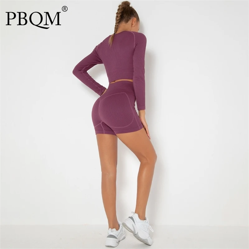 

PBQM женский спортивный костюм, Осенний фитнес-костюм, спортивный топ, одежда для спортзала, женская одежда, комплект из 2 предметов, спортивна...