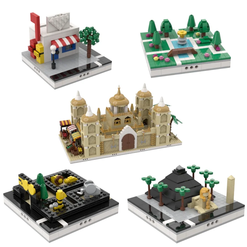 

Blocks Desert City Street View Accessories Hotel Garden Post Office Compatible Building Blocks DIY MOC Cities Kids Toys