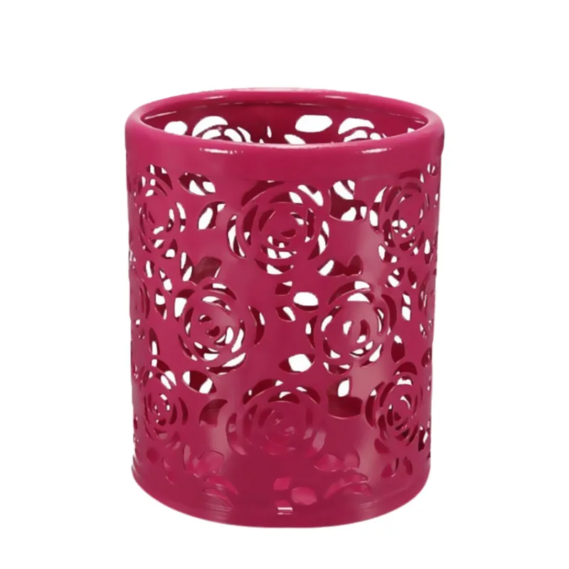 

Metal Hollow Rose Flower Design Cylinder Pen Pencil Pot Holder Container Vintage Women Makeup Brush Holders QJY99