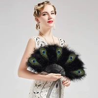 roaring 20s vintage style folding handheld flapper marabou feather hand fan for costume halloween dancing party tea party