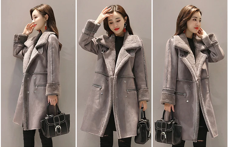 Winter Velvet Suede Jacket Coats Women Winter Outerwear Fashion Coat Thick Warm Faux Sheepskin Long Casual Female Overcoat