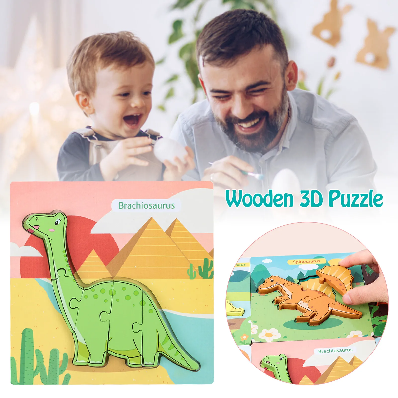 

Wooden Jigsaw Educational 3D Tyrannosaurus Cartoon Puzzles For Gifts Matching Puzzle Mothers Babies Early Education Gift Toys