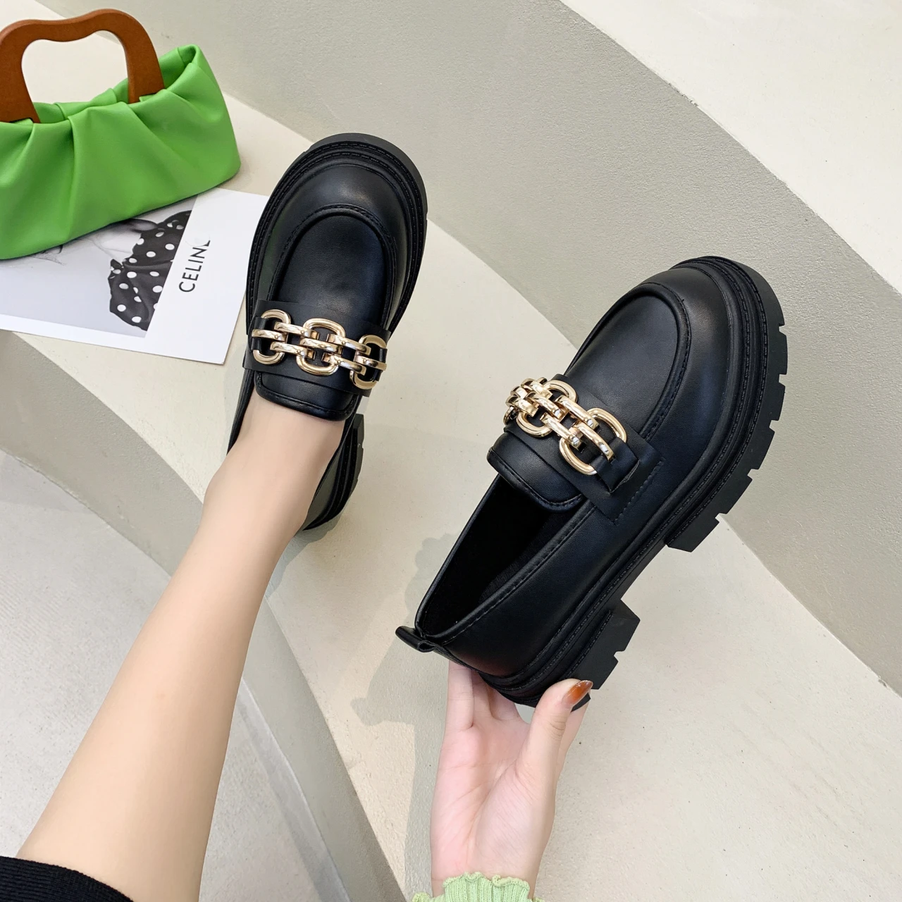 

Женские туфли Лоферы без застежки, лоферы на плоской подошве, туфли-оксфорды с цепочкой, винтажные Туфли Мэри Джейн, весна 2021