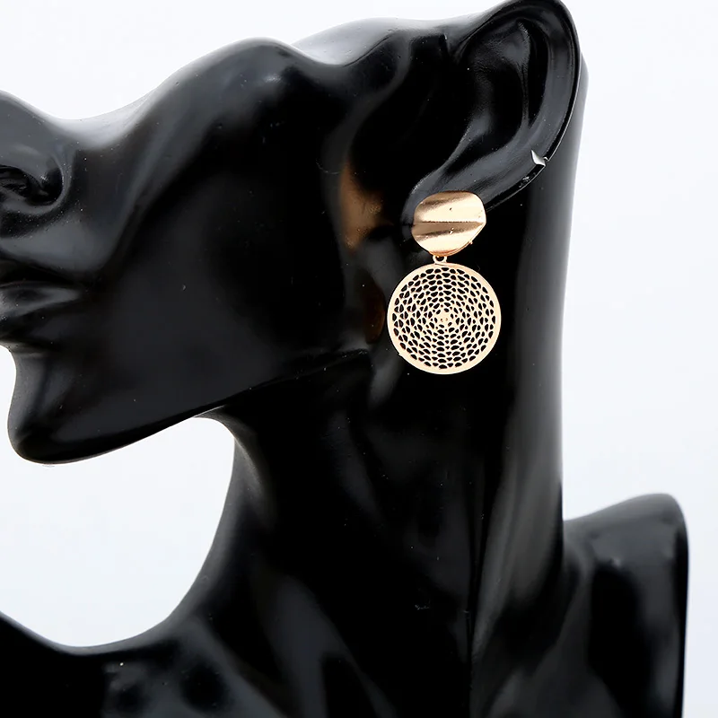 Fashio Korean Earrings for Women Rose Gold Hollow Out Vintage Round Dangle Drop 2019 Statement Earring Jewelry | Украшения и