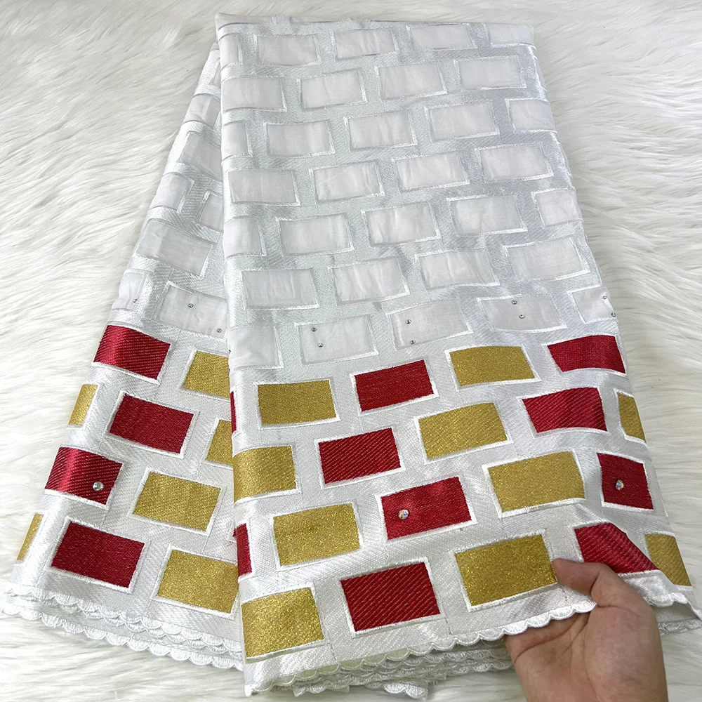 Белая + красная кружевная ткань из австрийского хлопка 2022 Африканское кружево