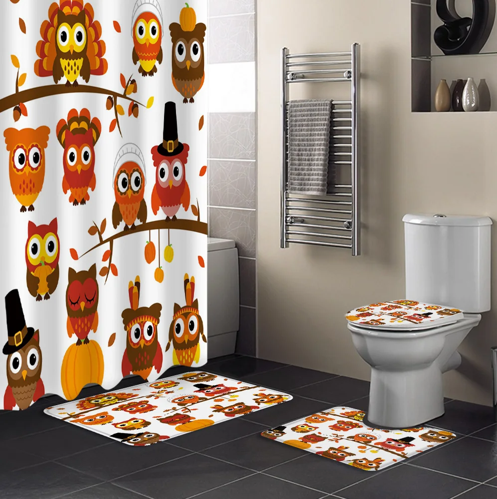 Сова День благодарения тыква мультяшная душевая занавеска чехол для унитаза
