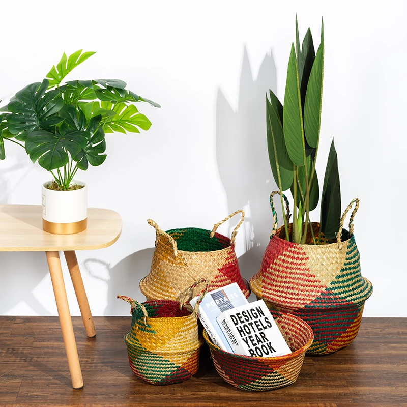 

Seaweed Storage Basket Wicker Rattan Garden Hanging Flowerpot Dirty Clothes Baskets Sundries Toys Container Home Organizer