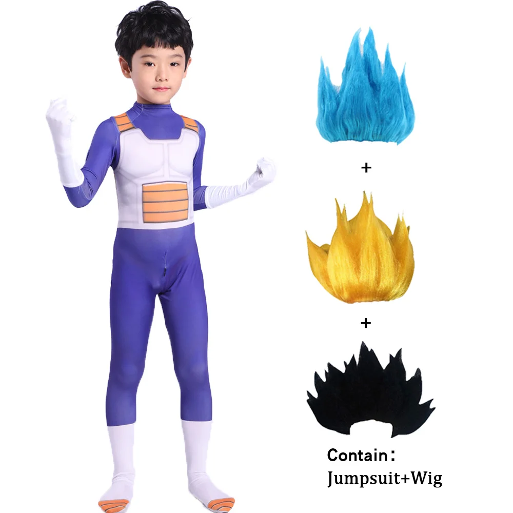 Halloween Baby Kids Adult Suit Son Goku Top Belt Cosplay Costume Anime  Jumpsuit Blue Black Hair Dress Up
