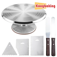 kongbaking 6pcs turntable cake decoration accessories set rotating cake stand tools metal stainless steel pastry spatula scraper