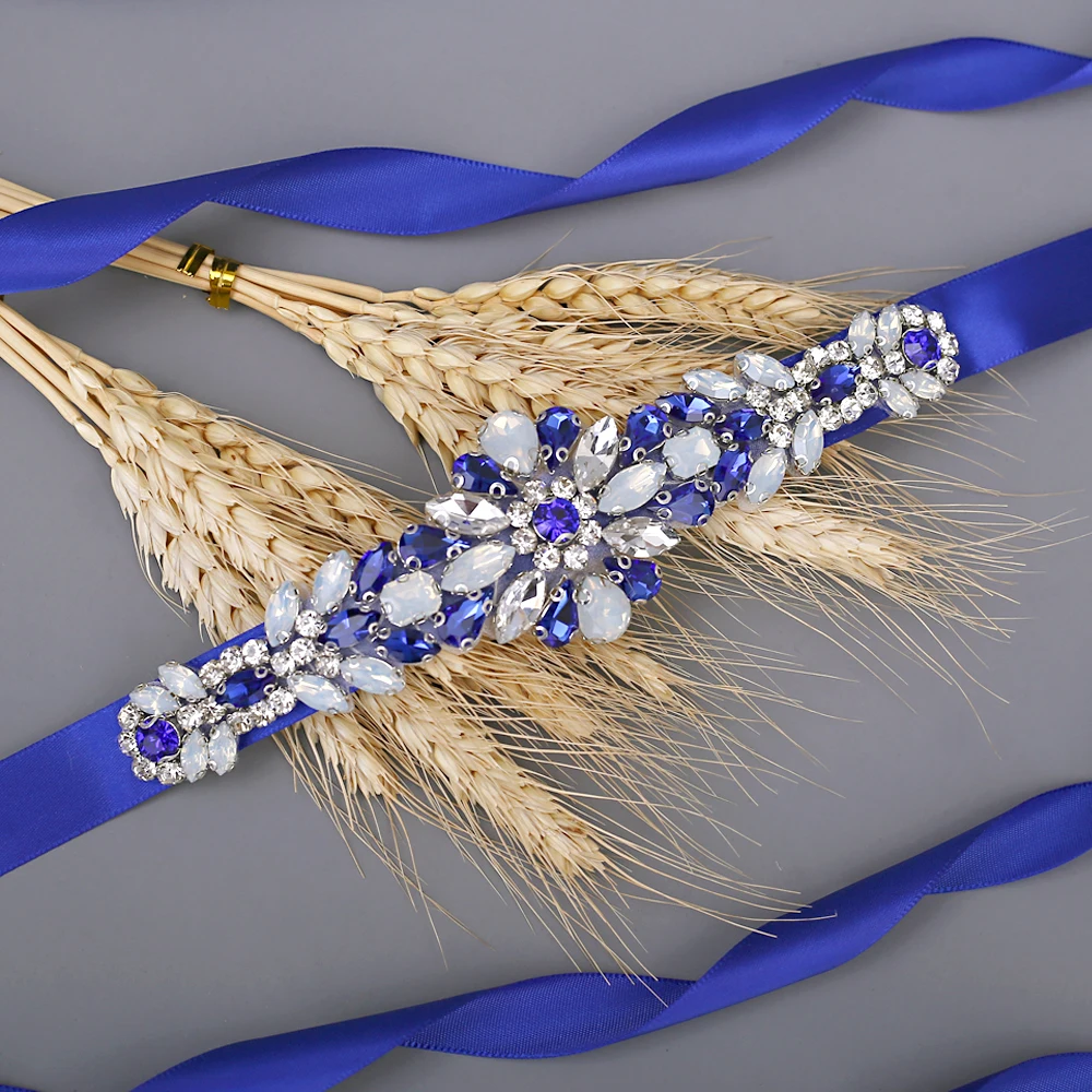 

TRiXY S424 Royal blue Wedding Belt Diamonds Belt Rhinestones Belt Skinny Bridal Belt Crystal Wedding Accessories Bridal Sash