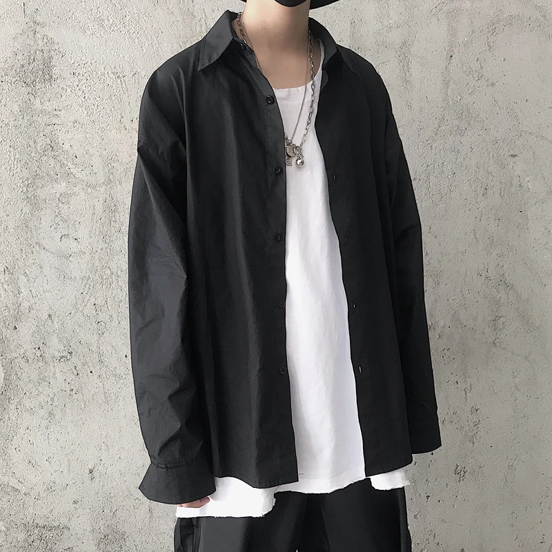 

Men Shirts Solid Retro Simple Korean Style Daily All-match Outwear Street Wear Chic Mens Harajuku Ins BF Long Sleeve Ulzzang New