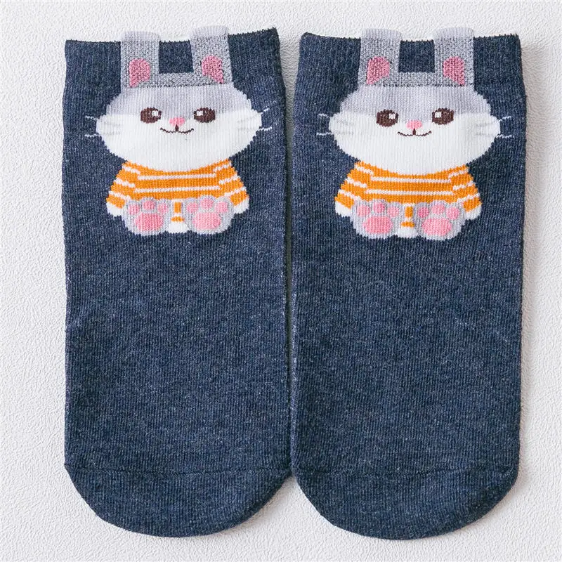 Navy Bunny Милые женские хлопковые носки с животными; летние короткие носки с кошкой и собачкой; женские повседневные Мягкие забавная лодка; носки - Цвет: Navy Bunny