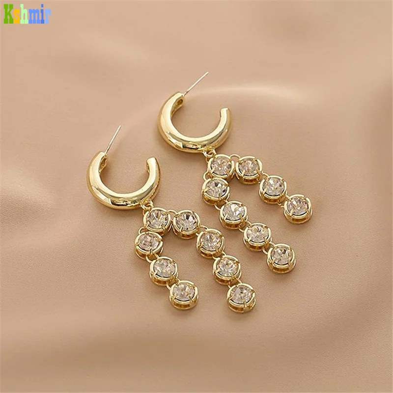 

Kshmir 2021 Exaggerated Metal C-Ring Women's Senior Fashion Zircon Fringe Earrings web celebrity Earring Jewelry Gift