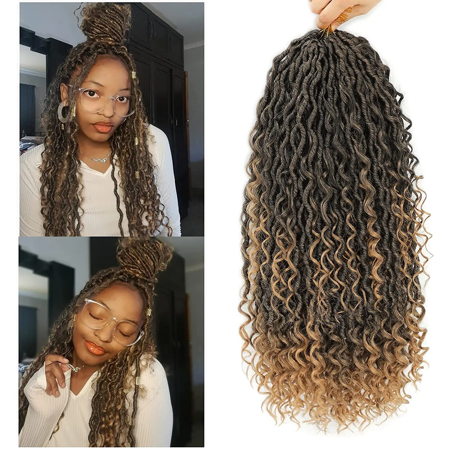 

crochet hair Faux Locs With Curly Hair Goddess Crochet Braids Hair Braiding Passion Twist Faux Goddess River Locs Ombre Brown