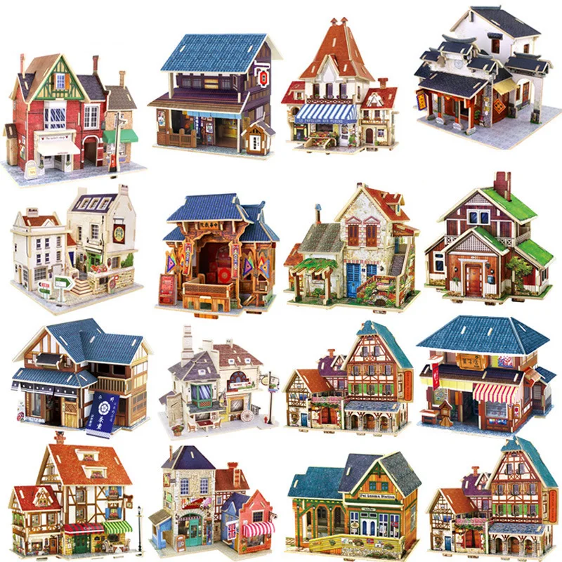 

Doll House Kids Toys Jigsaw 3D Puzzle House Building Wooden Toys Chalets Wood Toy Puzzles Baby Montessori Kits Birthday Gifts