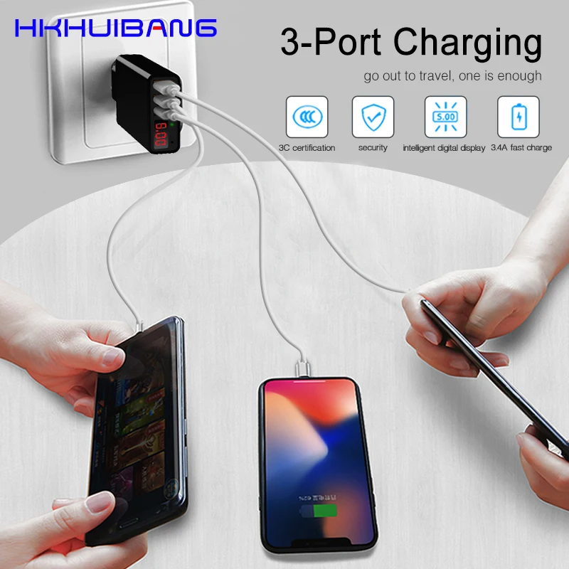 Зарядное устройство HKHUIBANG USB 30 Вт быстрая зарядка для iPhone 11 8 7 светодиодный