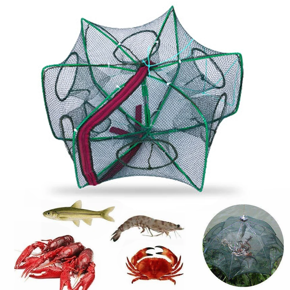 6-8 Sides 6-16 Holes Fish Network Crab Crayfish Shrimp Automatic Fishing Net Trap Cage Foldable | Спорт и развлечения