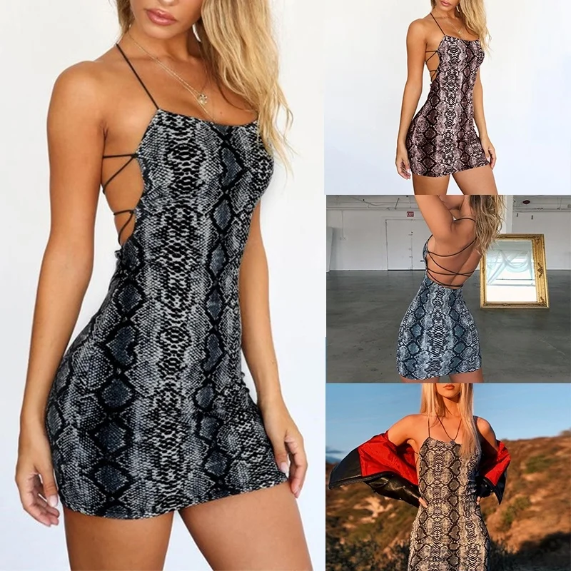 

Fashion Snake pattern Women Sexy bodycon dresses vestidos verano 2020 Summer dress club wear party dress Camisole mini dress