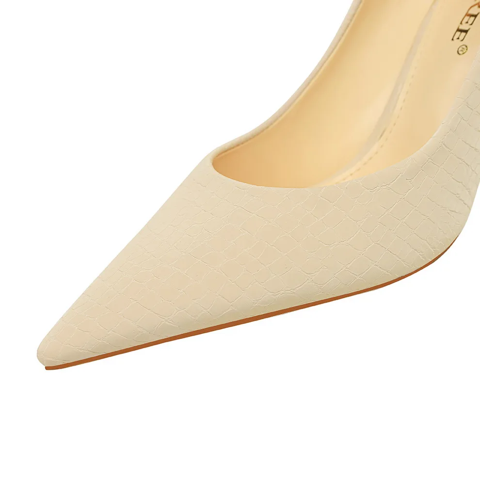 BIGTREE Shoes Fashion Women Pumps Pointed Toe Kitten Heels Stone Pattern High Heels Women Career Office Shoes Plus Size 34-43