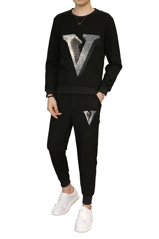 

Autumn Rhinestone 2021 Letters Men Tracksuits 2 Piece Set Sweatshirt+pants Casual Hip Hop Streetweer Sportwear Men's Sports Suit