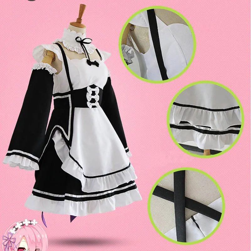 Костюм для косплея Re:Zero Rem юбка горничной и парик |