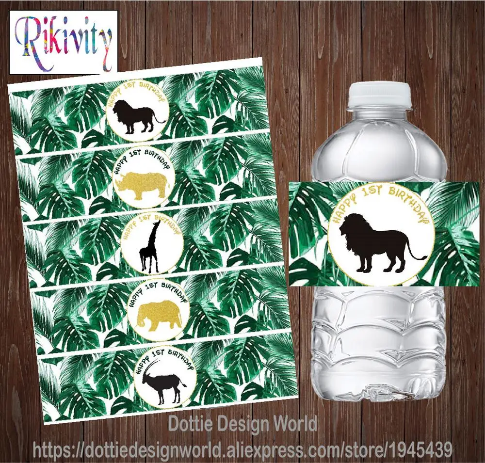 Пользовательские Джунгли животных тропических листьев день рождения бутылки