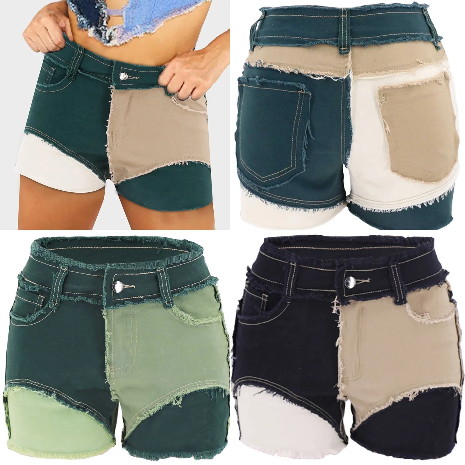 

Jaycosin Women's Stitching Short Jeans Fashion Casual Splicing Pockets Sexy Personality Jeans Ultra-short Denim Shorts Джинсы
