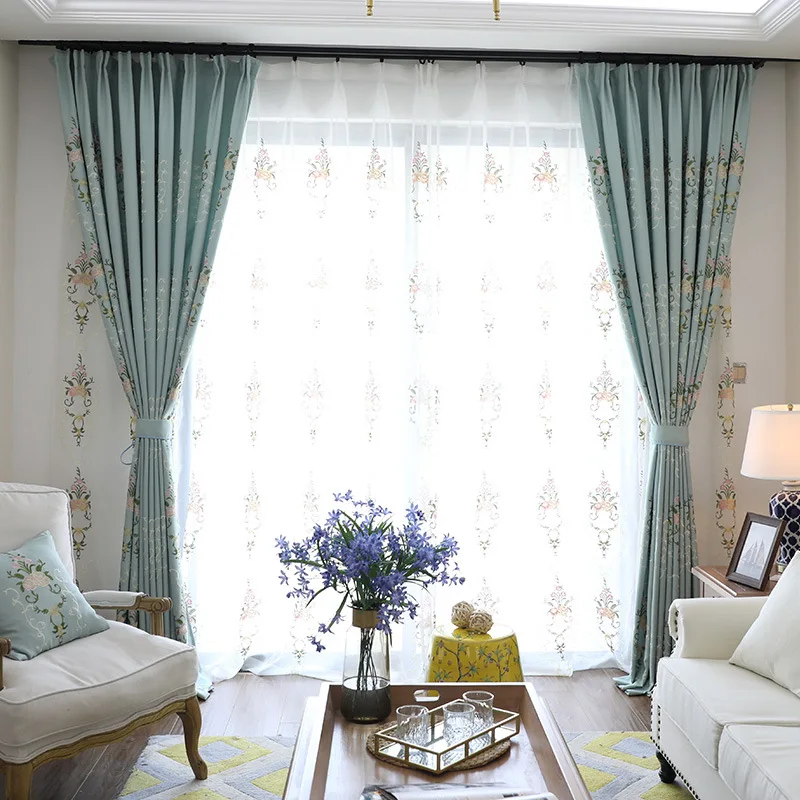 

American for Living Room and For Bedroom Balcony Shadin Floor Cotton and Linen Embroidered Atmospheric and Fresh Gauze Curtain