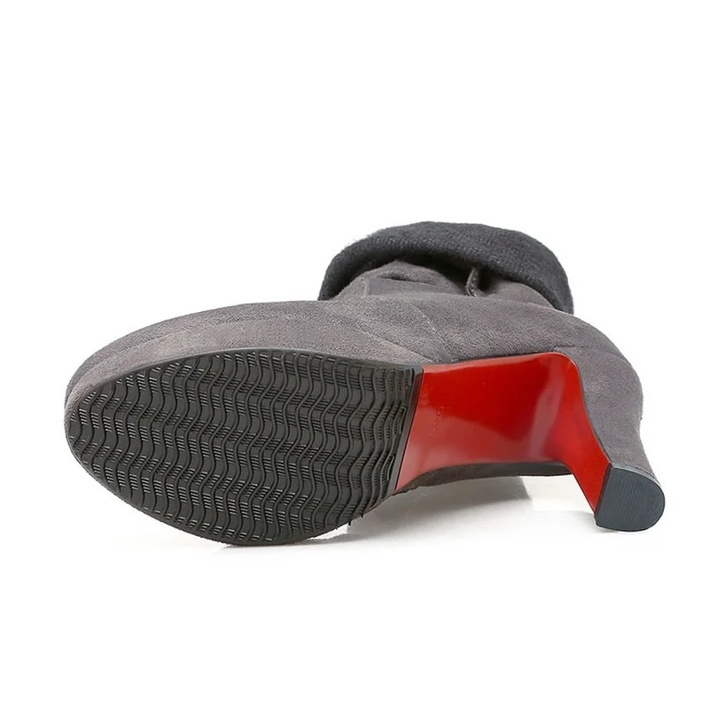 XJRHXJR модные замшевые кожаные сапоги до колена женские на высоком каблуке с