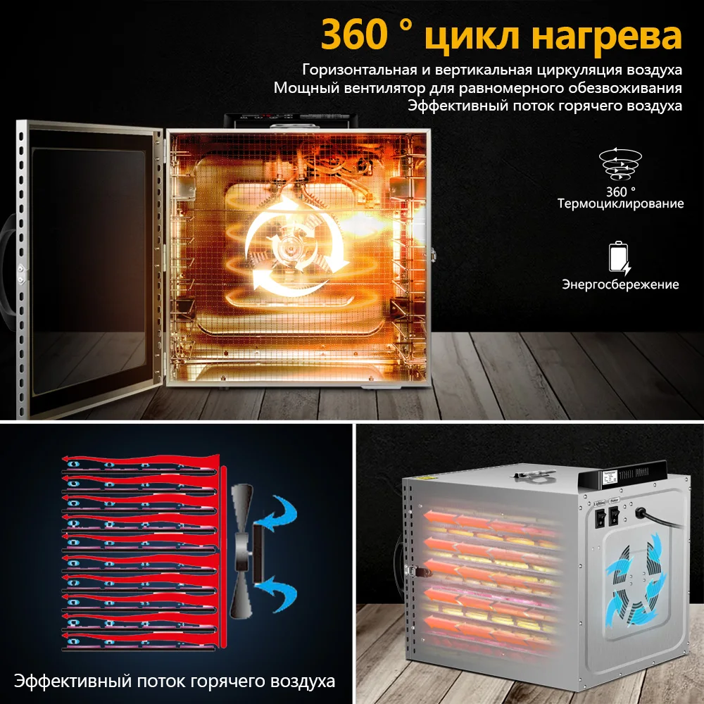 10 поддонов нержавеющая сталь Дегидратор для продуктов видимая сушилка говядины