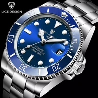 lige fashion watch men automatic mechanical clock stainless steel wristwatch 10bar waterproof watches tourbillon movement watch