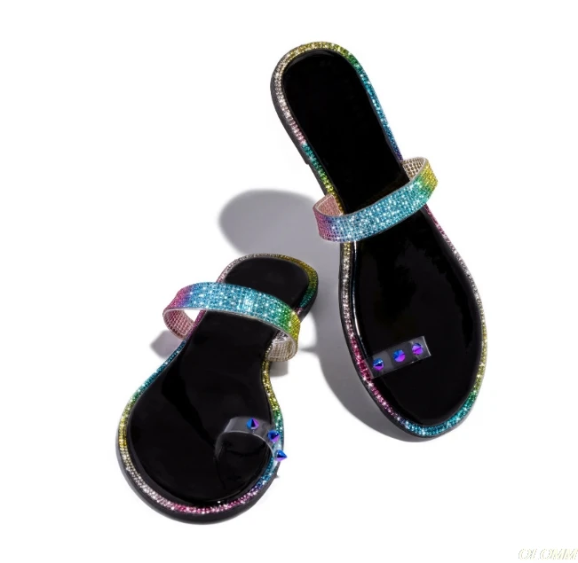 Женские шлепанцы с заклепками Прозрачные летние женские разноцветные Шлепанцы