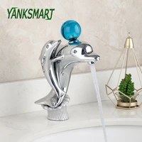 yanksmart chrome polished bathroom dolphins faucet basin deck mounted single handle single hole faucets mixer water tap
