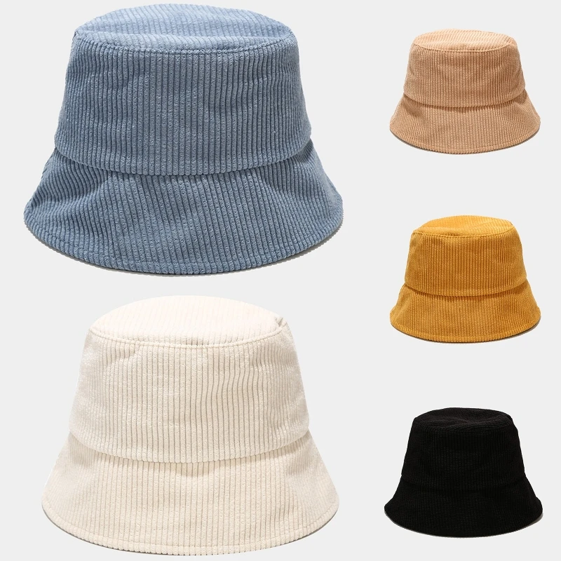 Зимние женские и мужские Ребристый полосатый бархатное ведро шляпа простой