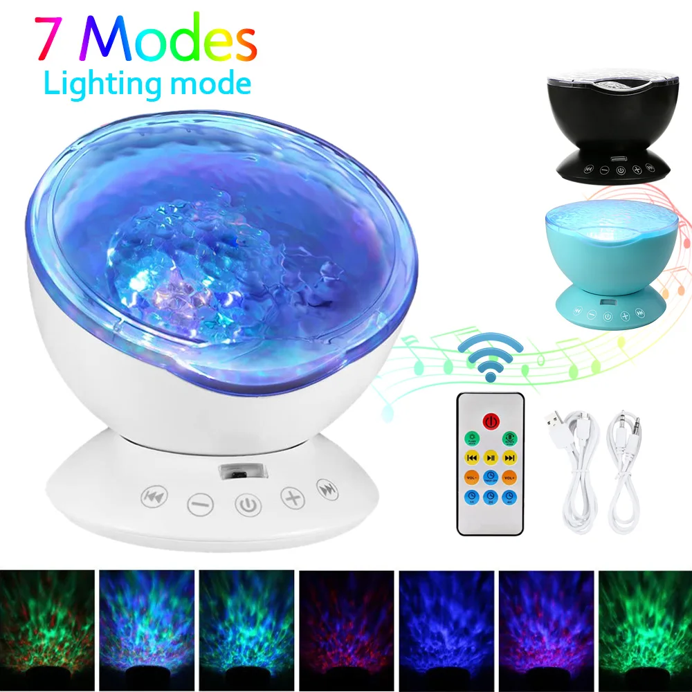 

Ocean Wave Projector LED Night Light Lamp with USB Remote Control 7 Modes Colorful TF Cards Music Player Speaker Home Decor